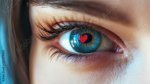 Female loving eyes with a heart in pupil
