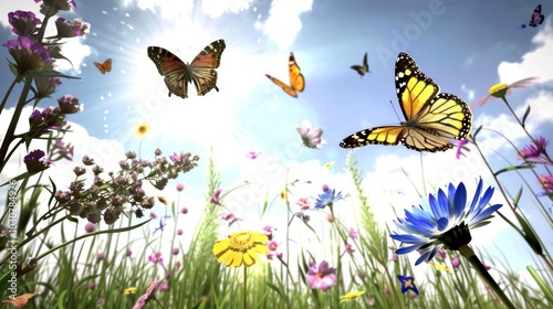 Butterflies Soaring Above a Meadow of Vibrant Wildflowers