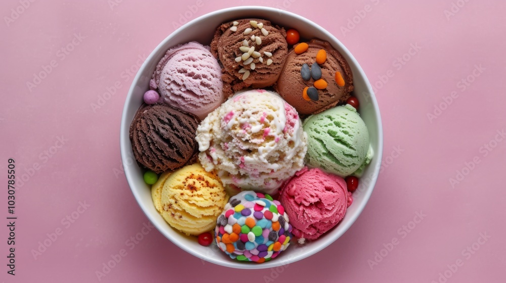 A Bowl of Colorful Ice Cream Scoops - Delicious Summer Treat A Bowl of Colorful Ice Cream Scoops - Delicious Summer Treat