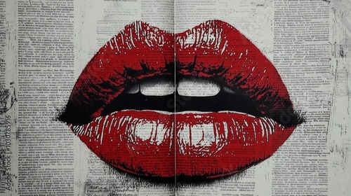 Red lips on book page