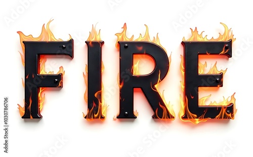 Fire flames with the word fire isolated on white background.