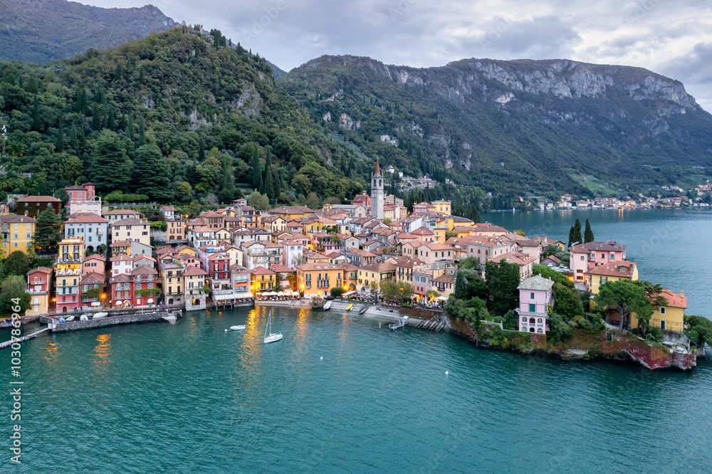 Magical Twilight Over Varenna Village on Lake Como Magical Twilight Over Varenna Village on Lake Como