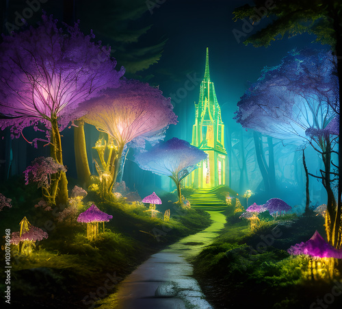 Natural landscape.fantasy world of fairytale country with houses and flowers Cartoon style Advertising for a book.generative ai