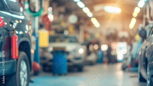 Wallpaper Mural Blurred View of a Busy Car Repair Shop Torontodigital.ca
