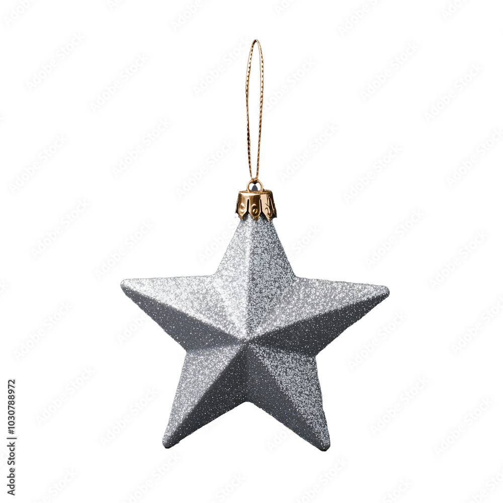 Shimmering silver star Christmas ornament with glitter detailing Shimmering silver star Christmas ornament with glitter detailing