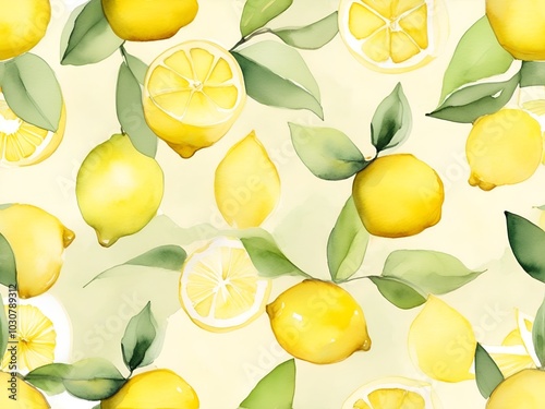 A bright and lively watercolor illustration of lemons and citrus leaves, perfect for food-themed decor or kitchen art.