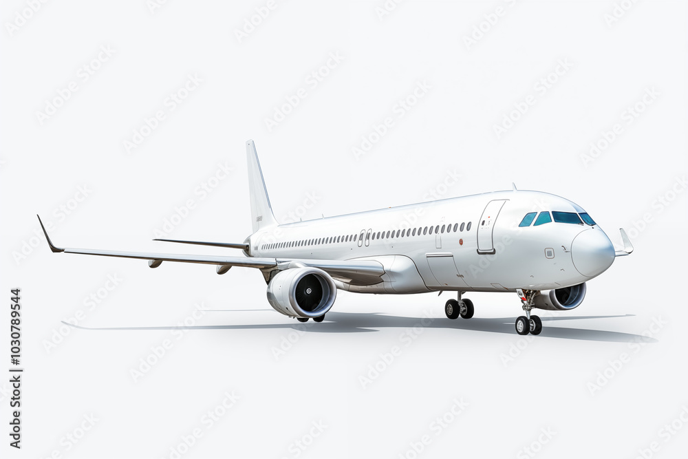 Obraz premium Airliner on withe background. PNG cutout. Airliner related themes. Images for graphic designers. Travel agency. Isolated plane. Image for website.