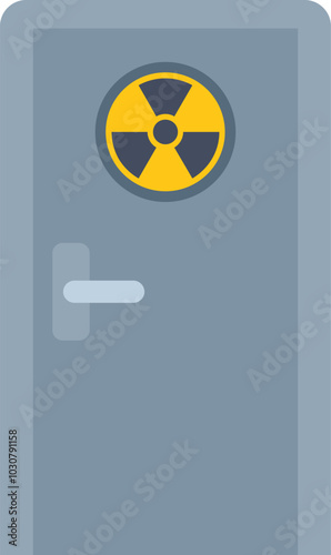 Gray metal door with yellow radioactive sign representing danger zone