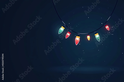 Festive holiday lights glowing in a dark space photo