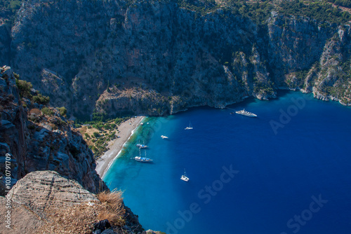 Fototapeta Naklejka Na Ścianę i Meble -  Butterfly Valley ( Kelebekler Vadisi ) view in Fethiye Town of Turkey