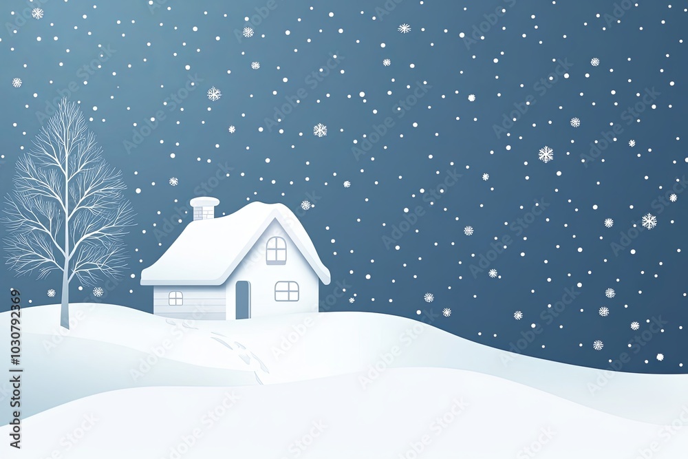 Fototapeta premium Serene winter landscape with a cozy snow-covered house