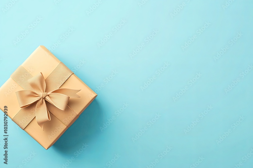 Elegant gift box with ribbon on a pastel blue background