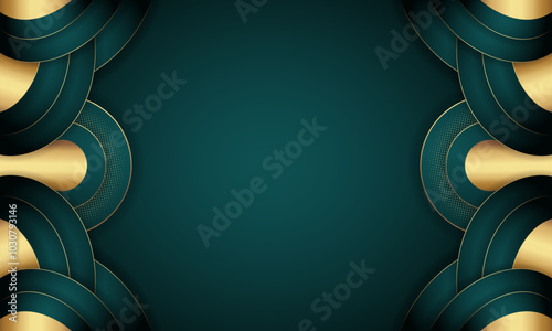 Curved golden lines on a dark green color background. Luxury realistic concept. - Vector.