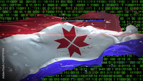 Binary code on flag of Mordovia. Program source code or Hacker concept on Mordovian flag. Mordovia digital technology security, hacking or programming photo