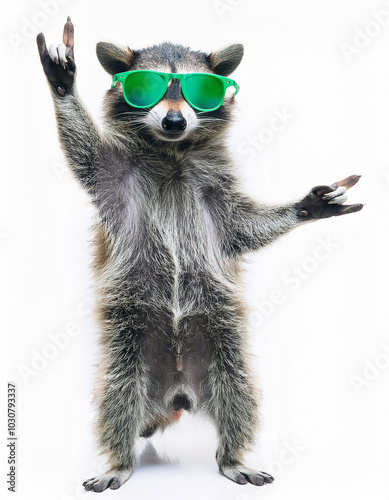 Rockin' Raccoon in Green Shades!  A wild and fun image of a cool raccoon. photo