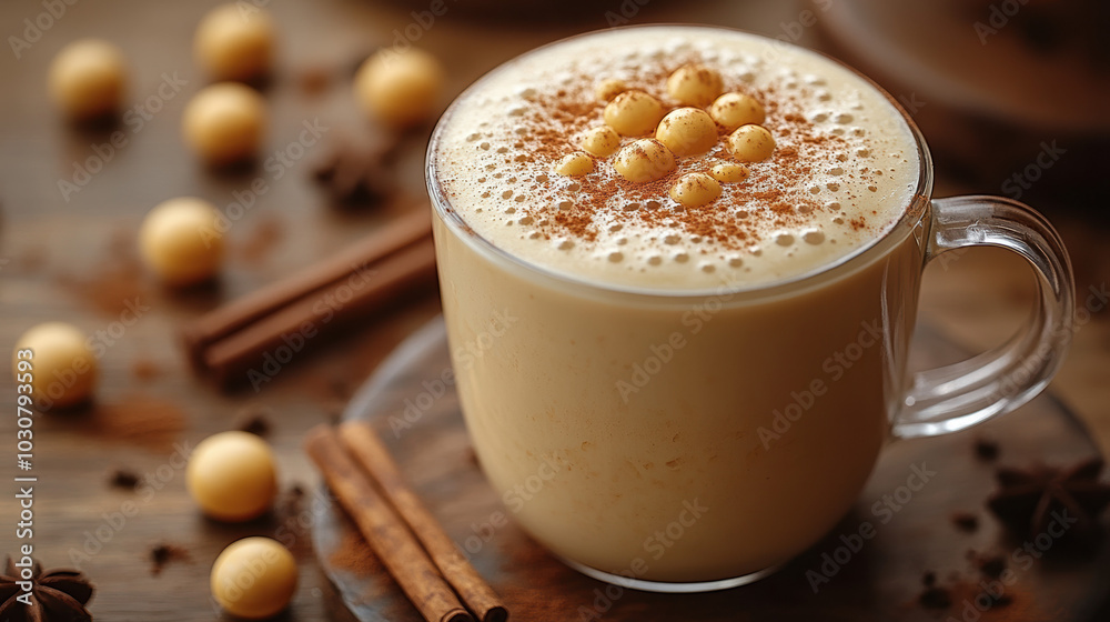 A cozy cup of chai latte topped with spices and a frothy finish, perfect for warming up during festive seasons. A cozy cup of chai latte topped with spices and a frothy finish, perfect for warming up during festive seasons.