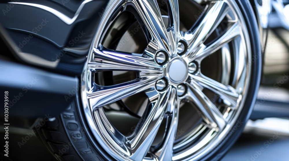 Closeup of a Shiny Chrome Car Wheel Closeup of a Shiny Chrome Car Wheel