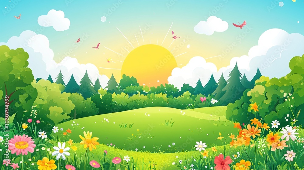 Fototapeta premium Sunrise over a Forest Meadow