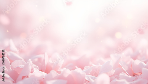 Close-up of cherry blossom petals covering surface with soft light and dreamy bokeh background