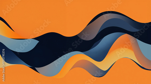 Abstract navy and orange waves on an orange background. Useful for mindfulness, soothing images, mental health, desktops, posters, wall prints, etc.