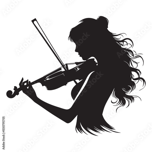 Violinist  silhouette vector art  illustration design black colour white background