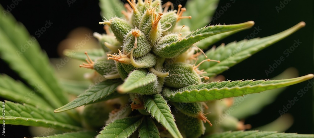 Close-up of cannabis plant showcasing THC CBD crystals Close-up of cannabis plant showcasing THC CBD crystals