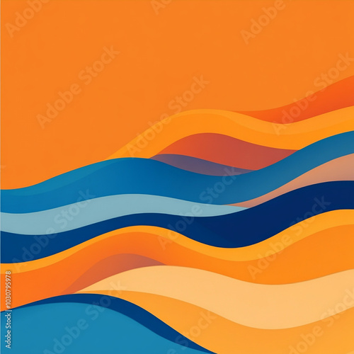 Abstract navy and orange waves on an orange background. Useful for mindfulness, soothing images, mental health, desktops, posters, wall prints, etc.