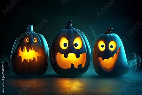 Halloween party. Funny, scary characters for the party concept. 3D Creepy, scary. Dark banner for advertising. Vector illustration. with generative ai photo