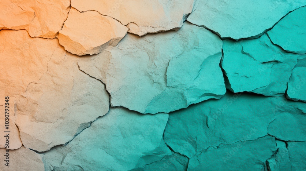 Obraz premium Abstract Cracked Stone Texture in Teal and Orange Hues, background illustration 