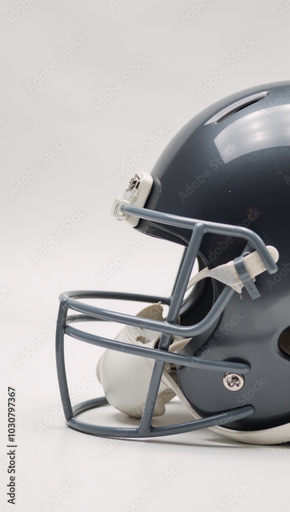 Fototapeta premium Sleek metallic football helmet on a clean white backdrop