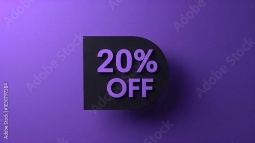 Black '20% OFF' Promotional Sign on a Dark Purple Background with Copy Space