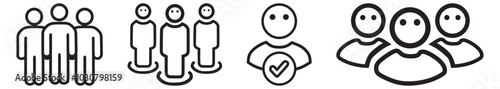 People, human, person thin line icon line art set. Containing participants, group, team, organization, community, population, audience, member. Vector illustration.