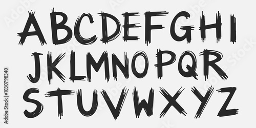 Hand-drawn brush stroke alphabet in black and white