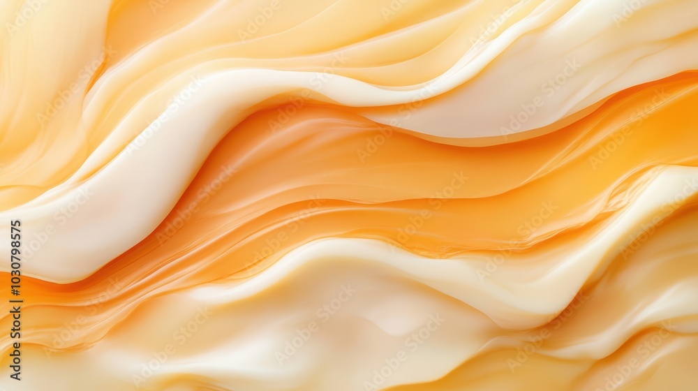 Obraz premium Creamy Swirls of Peach and Vanilla: Abstract texture of luxurious cosmetic cream, showcasing smooth, flowing waves of peach and vanilla hues. A captivating image perfect for beauty, skincare.