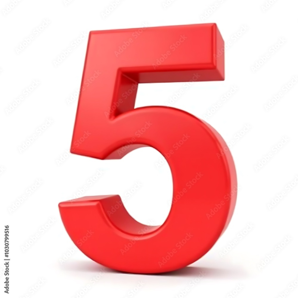 3D Red Number 5 Isolated on White Background. 3D Red Number 5 Isolated on White Background.