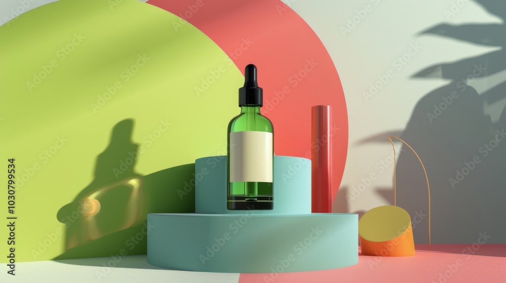 Minimalist Product Mockup: Green Glass Bottle on Abstract Background Minimalist Product Mockup: Green Glass Bottle on Abstract Background