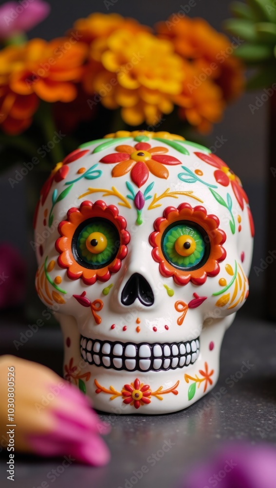 Fototapeta premium Sugar Skull in traditional Mexican holiday art