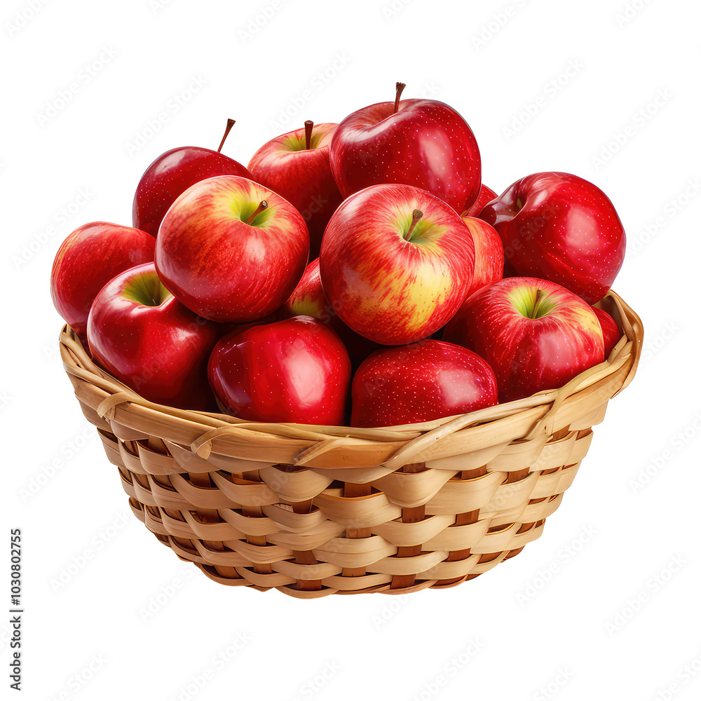 Basket of apples isolated on transparent white background, pent tool, clipping path Basket of apples isolated on transparent white background, pent tool, clipping path