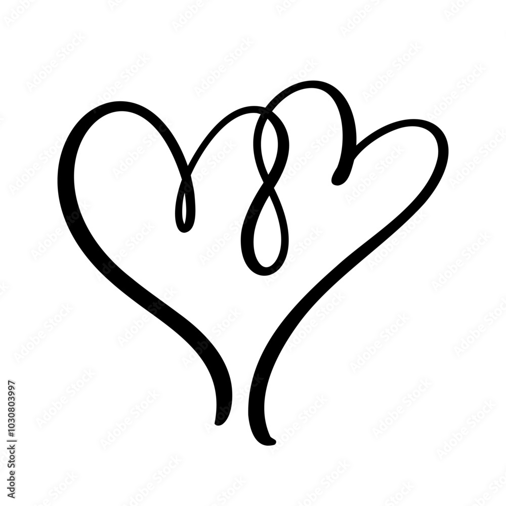 Cute calligraphic composition of duo intertwined hearts from one continuous line. Vector calligraphy element. Cute calligraphic composition of duo intertwined hearts from one continuous line. Vector calligraphy element.