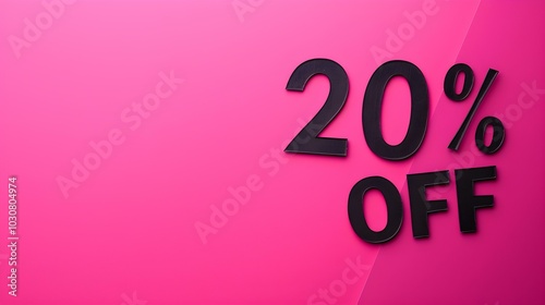 Black '20% OFF' Promotional Sign on a Hot Pink Background with Copy Space