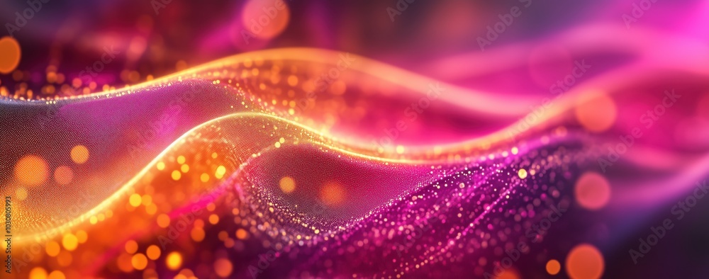 Ethereal waves of glowing light in vibrant colors dance against a dark backdrop. Generative AI