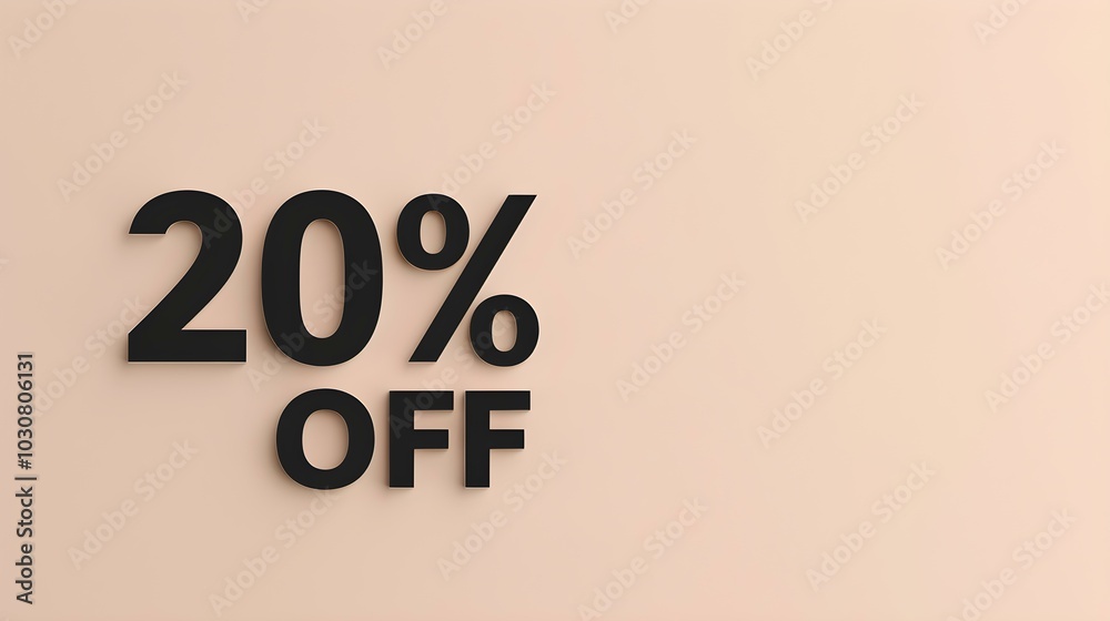 Black '20% OFF' Promotional Sign on a Ivory Background with Copy Space Black '20% OFF' Promotional Sign on a Ivory Background with Copy Space