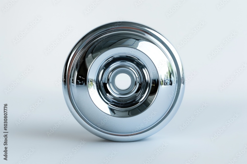 A single shiny metal object placed on a clean white background A single shiny metal object placed on a clean white background