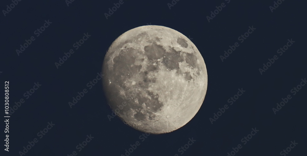 Obraz premium Close up picture of full moon in dark blue sky 