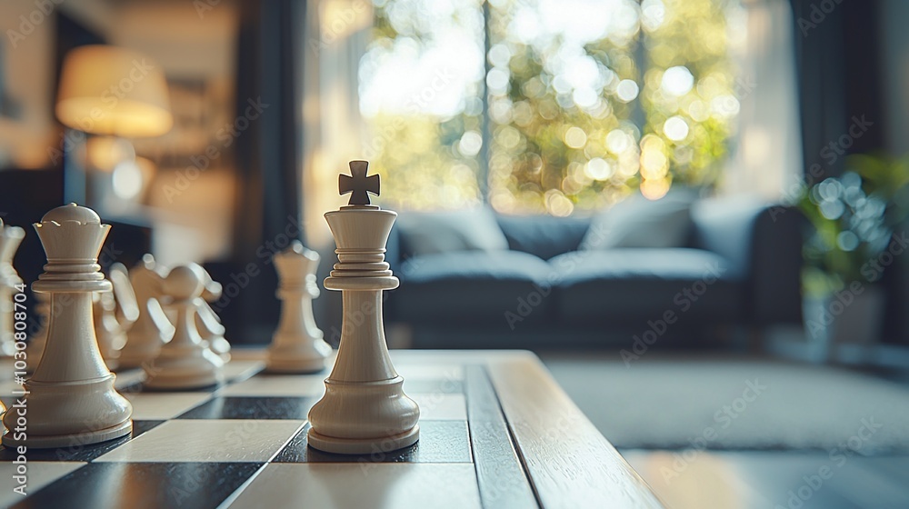 Chess Piece on a Chessboard in a Living Room Chess Piece on a Chessboard in a Living Room
