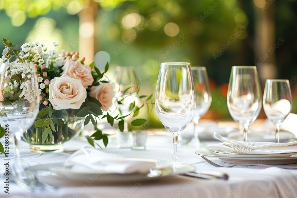 Formal dinner setting with flowers Formal dinner setting with flowers