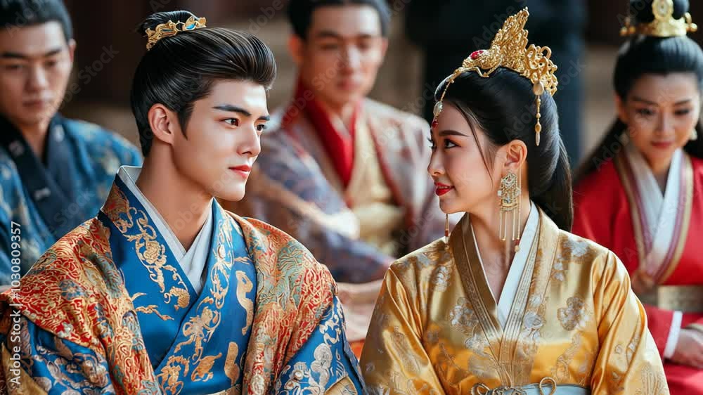 king and queen smiling sitting together ancient Chinese fictional Wuxia characters king and queen smiling sitting together ancient Chinese fictional Wuxia characters