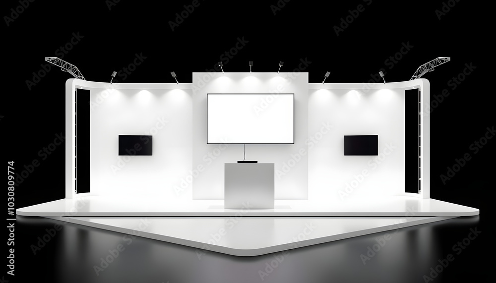 Blank Trade Show LCD Screen Stand as Template for Your Design. 3d Rendering isolated with white highlights, png Blank Trade Show LCD Screen Stand as Template for Your Design. 3d Rendering isolated with white highlights, png