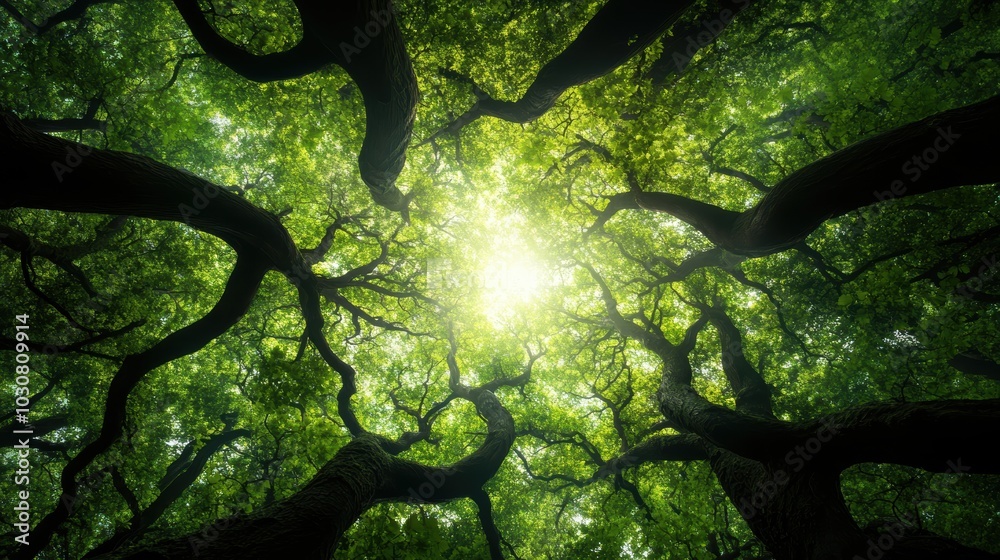 Obraz premium A forest where trees grow in impossible angles and their branches intertwine to form surreal shapes.
