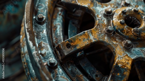 Rusted Wheel with Rivets Close Up